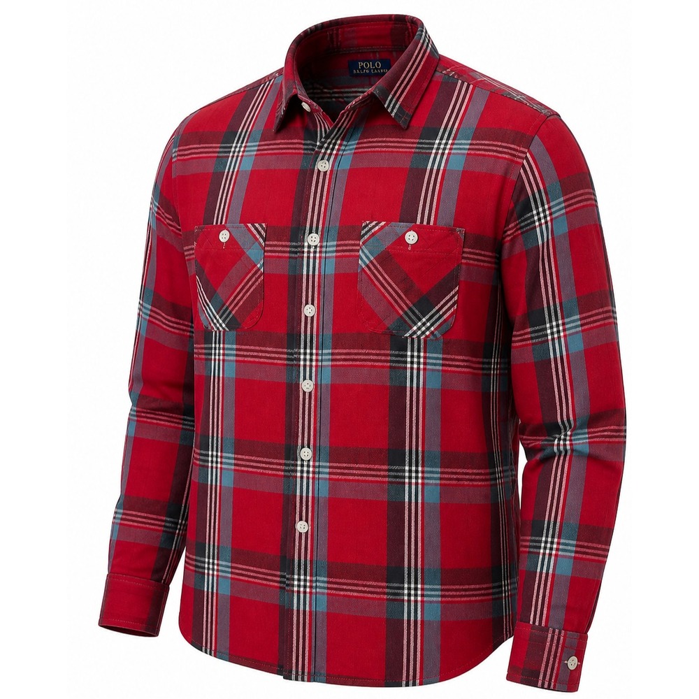 Polo RL Blanket Flannel Shirt Men XL Red Plaid Button Up LS Double Loop Button